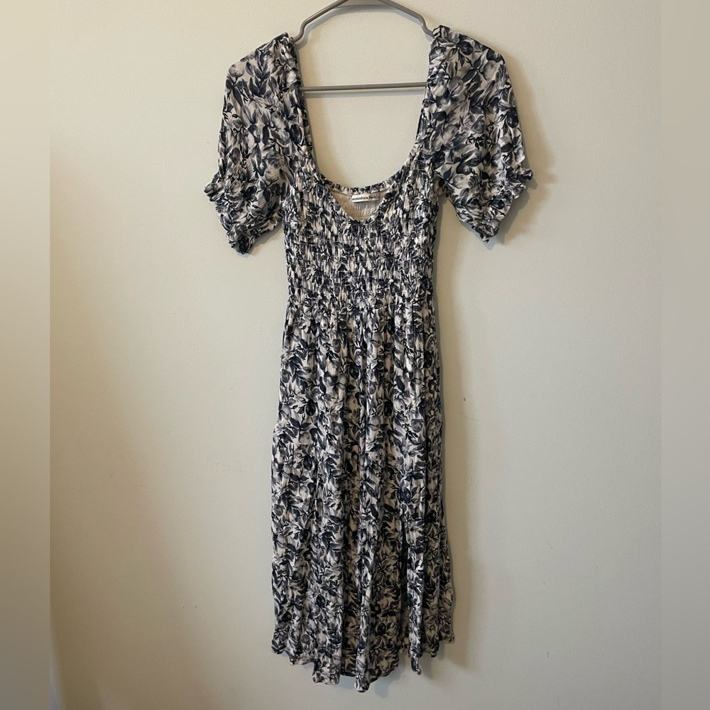 Short-Sleeve Smocked Midi Dress